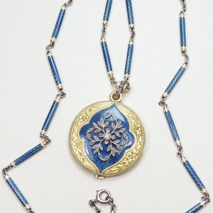 Victorian Diamond 2 Picture Enamel Locket 18K Yellow Gold Platinum .723" 38.2 Grams Circa 1850's