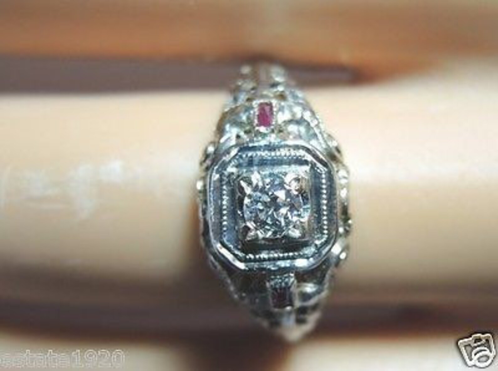 Antique Diamond Ruby White Gold Art Deco Engagement Ring Size - Etsy