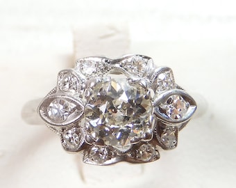 Antique Art Deco Vintage Diamond Engagement Ring Size 4.75 UK-J Platinum EGL USA
