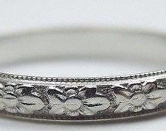 Antique Vintage Art Deco Women's Wedding Band 18k White Gold Ring