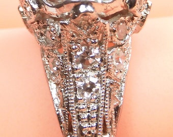 Antique Art Deco Vintage 1930&#39;s Diamond Platinum Filigree Engagement Ring 2.36 Carat Total Weight Ring Size 6.5 Anniversary | RE-1236