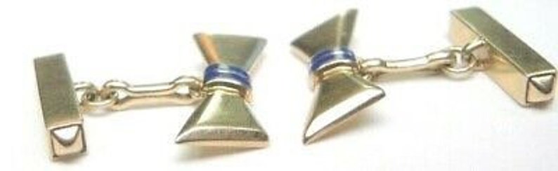 Antique Art Deco Vintage Estate Unisex Bow Tie Cufflinks 14K Yellow Gold Enamel image 2