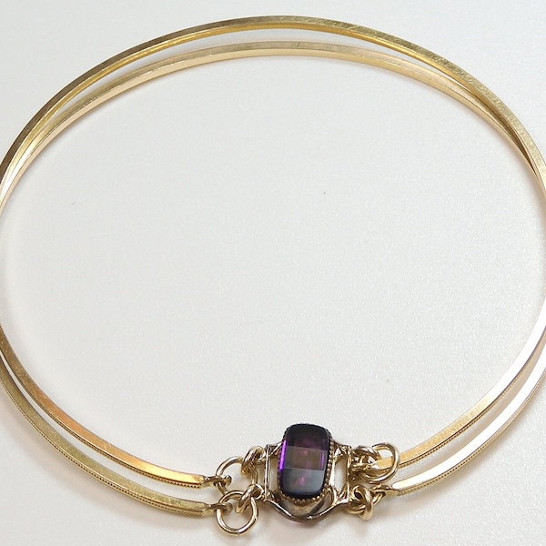 Antique Art Deco 1920's Amethyst 8KT Yellow Gold Double Bangle Bracelets 8.5 IC