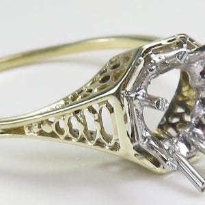 Antique 1920's Filigree Engagement Mount Ring 13.4KY/W Hold 6.5-7.5MM Size 9.75
