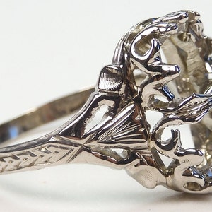 Antique 1930&#39;s Engraved Engagement Mounting 18KW Hold 2 6 - 6.5 MM Ring Size 8.25 UK-Q Setting