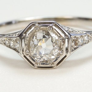 Antique Art Deco Vintage Filigree Diamond Engagement 18K White Ring Size 9.5 UK-S1/2 EGL USA Conflict Free re-1226