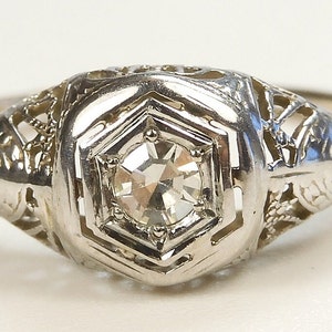 Antique 1920's Filigree Engagement Ring 18K/14K White Gold Ring Size 6 UK-L1/2 EGL USA Conflict Free Diamond