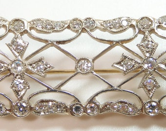 Antique Art Deco Vintage Diamond Brooch Pin 14KY/W EGL USA 1.37CT E-F VS1-VS2