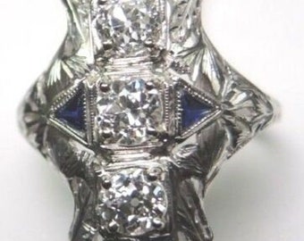 Antique Art Deco Diamond Engagement Dinner 18K White Ring Sz 6.5 |RE-1066