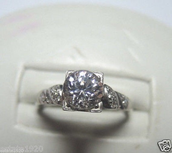 Antique Diamond Platinum Art Deco Engagement Ring… - image 2