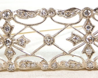 Antique Art Deco Vintage Diamond Brooch Pin 14KY White EGL USA 1.37CTTW VIDEO