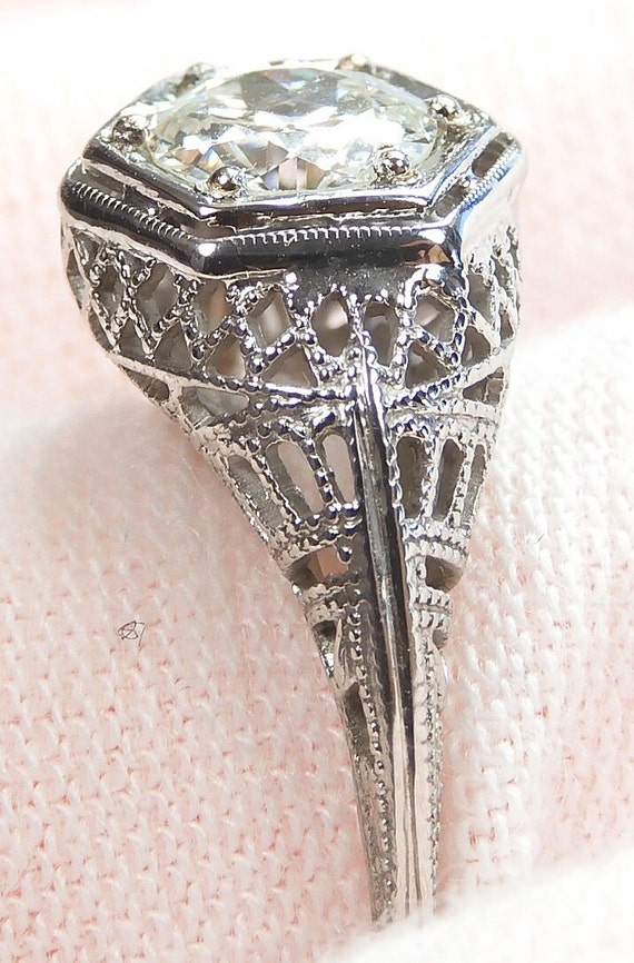 Antique 1920's Diamond Filigree Engagement Ring S… - image 5