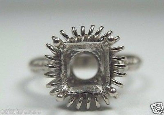 Antique Diamond White Gold Engagement Ring | Sett… - image 2