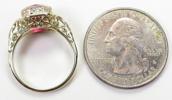 Antique Synthetic Ruby Diamond 14K Yellow Gold Ar… - image 10