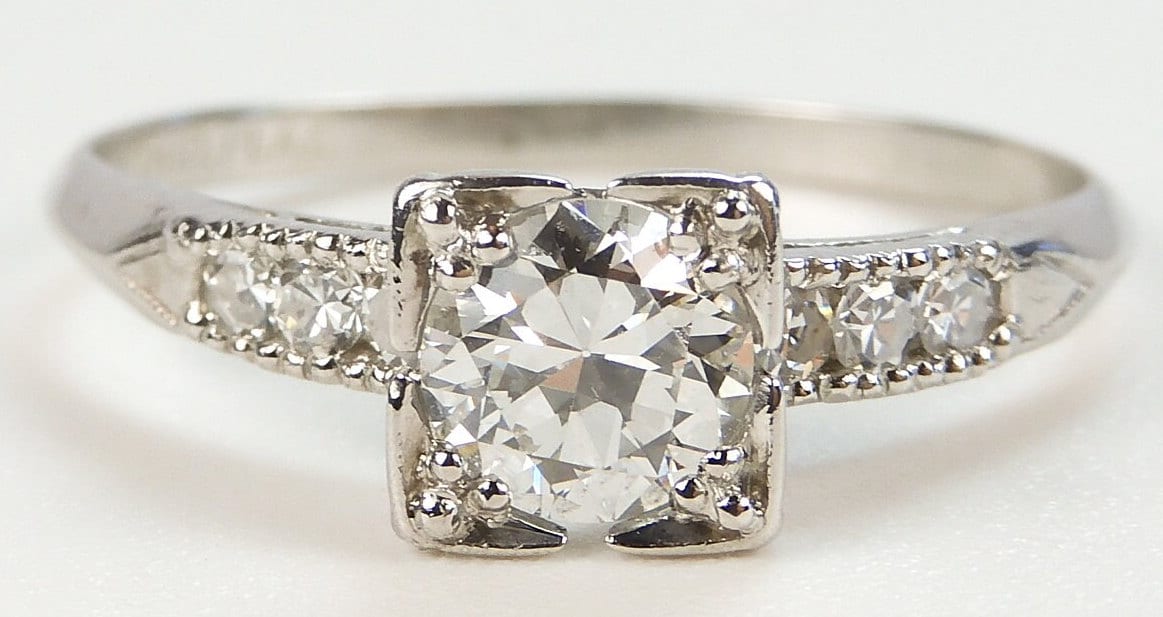 Antique 1920's Diamond Engagement Platinum EGL USA Ring Size 7.25 UK-O Art Deco re-1344