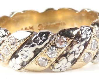 Antique 1920's Diamond Wedding 14KWY Eternity Band Ring Size 6 UK-L1/2 EGL USA rget-346