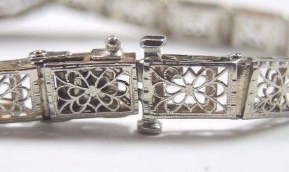 Art Deco Antique Vintage Diamond Filigree Bracele… - image 8
