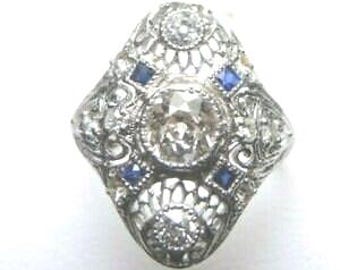 Antique Vintage Art Deco Diamond Engagement Platinum Rg Sz 4.75 | RE-1138