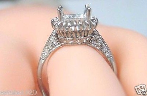 Antique Diamond White Gold Engagement Ring | Sett… - image 1