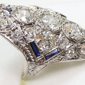 Antique 1920's Dinner Engagement Ring Platinum Size 4.75 UK-J EGL USA Art Deco Conflict Free Diamonds