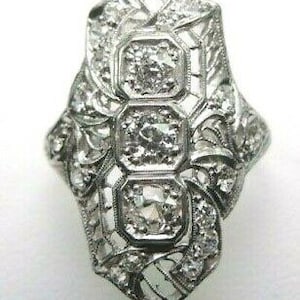 Antique Art Deco Vintage Diamond Engagement Dinner Platinum Ring Size 5.5 UK-K1/2 Egl Usa Gem Id Card Appraisal Included/ RE-2000