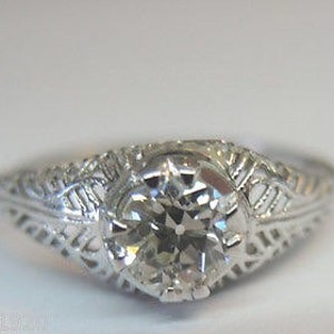 Antique Art Deco Vintage Old European Diamond 18K White Gold Engagement Ring Finger Size 6 UK-L1/2 Egl Usa Appraisal Included  | RE: 707