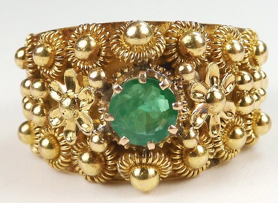 Antique Art Deco 1920's Colombian Emerald Ring Si… - image 1