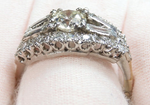 Antique 1920's Diamond Engagement Ring Platinum 1… - image 5