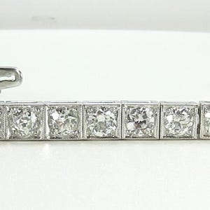 Antique Art Deco Vintage European Diamond Straight Line Bracelet Platinum 7.25&quot; D-3.50 TW Circa 1920&#39;s