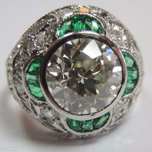 Bague Ancienne Améthyste Or Blanc 14 Carats Années 1920 - Taille 5 UK, Style Art Déco