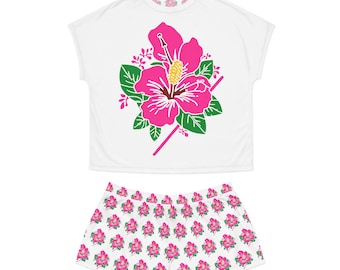 Floral Women's Short Pajama Set - Perfect for Sleepovers, Summer Nights, Lounging at Home, Tropical Theme Parties, or Gift Giving