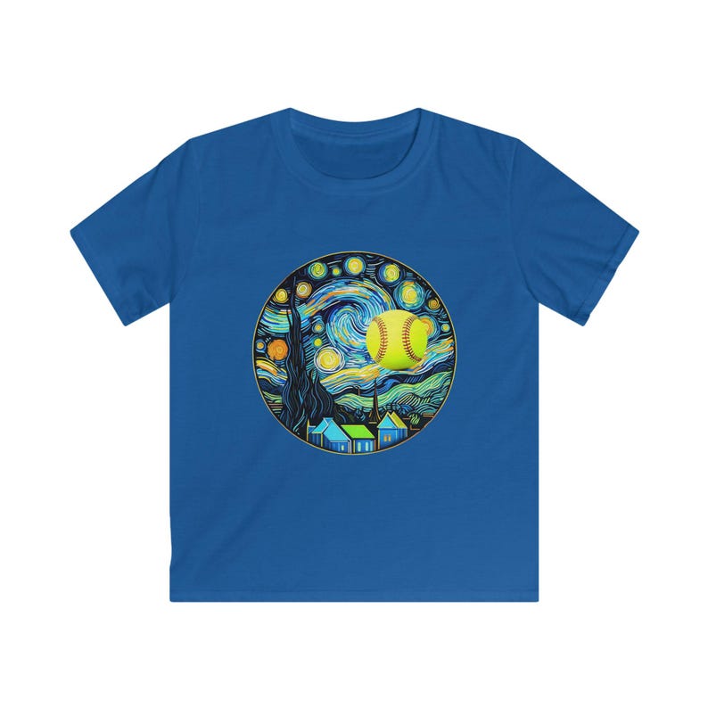 Kids Softstyle Tee with Starry Night Baseball Design, Soft Cotton Shirt for Boys, Girls, Unique Gift for Young Athletes, Perfect for image 7