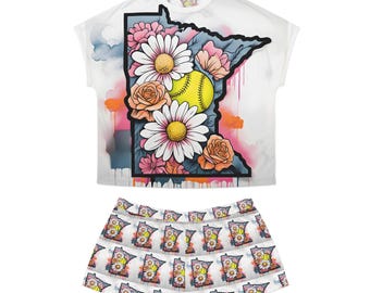 Floral Minnesota Soft Pajama Set for Women, Relaxed Sleepwear, Cute Loungewear, Summer Nights, Gift for Softball Lovers