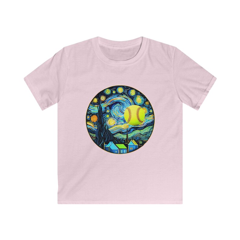 Kids Softstyle Tee with Starry Night Baseball Design, Soft Cotton Shirt for Boys, Girls, Unique Gift for Young Athletes, Perfect for image 10