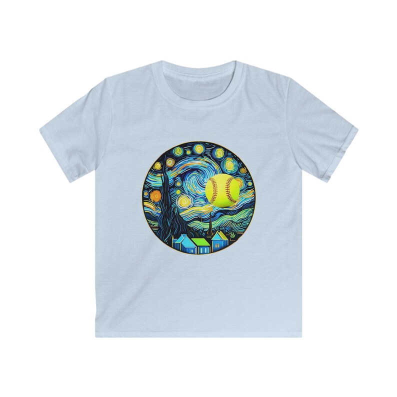 Kids Softstyle Tee with Starry Night Baseball Design, Soft Cotton Shirt for Boys, Girls, Unique Gift for Young Athletes, Perfect for image 5