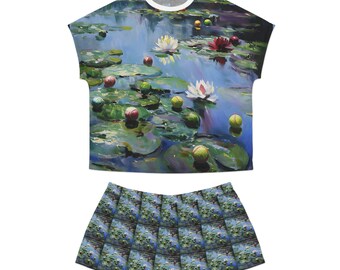 Calm Lily Pad Women's Pajama Set | Cozy Sleepwear, Floral Loungewear, Summer Nights, Gift for Her, Relaxation Outfit