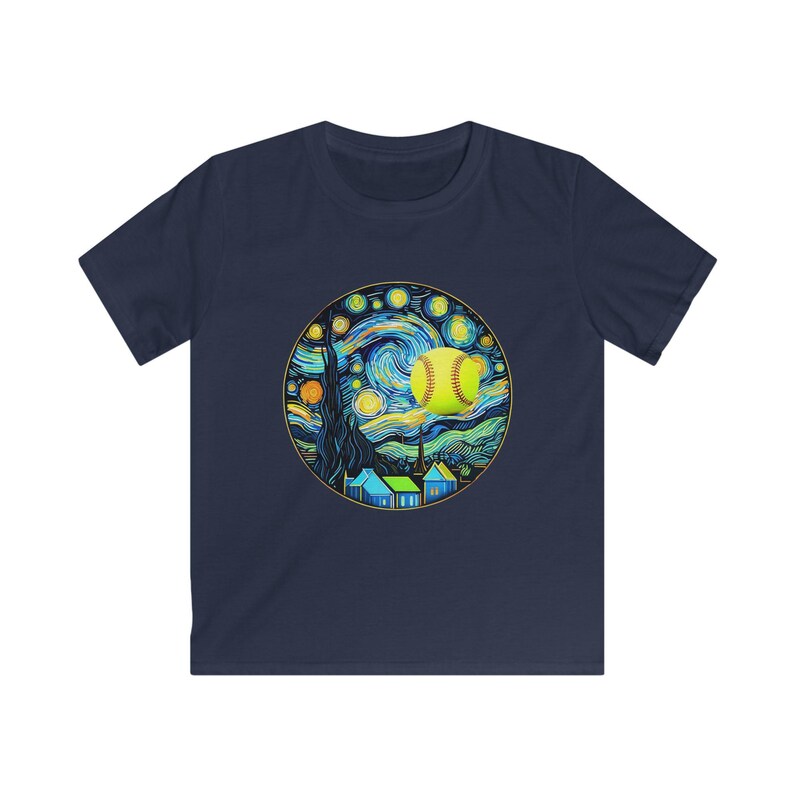 Kids Softstyle Tee with Starry Night Baseball Design, Soft Cotton Shirt for Boys, Girls, Unique Gift for Young Athletes, Perfect for image 8