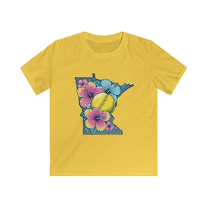 Minnesota Floral Softstyle Tee for Kids, Perfect for Birthdays, Summer Vibes, Soft Cotton Top, Spring Celebrations, Youth Sports Gear,