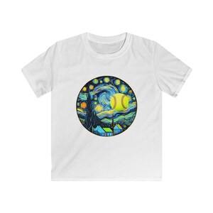 Kids Softstyle Tee with Starry Night Baseball Design, Soft Cotton Shirt for Boys, Girls, Unique Gift for Young Athletes, Perfect for image 1