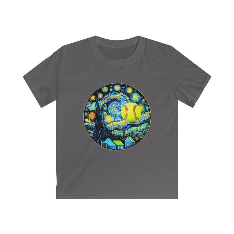 Kids Softstyle Tee with Starry Night Baseball Design, Soft Cotton Shirt for Boys, Girls, Unique Gift for Young Athletes, Perfect for image 6