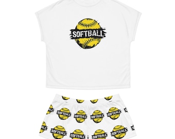 Softball Women's Short Pajama Set, Sporty Sleepwear, Athletes Gift, Softball Lover Pajamas, Team Spirit PJs, Casual Comfort