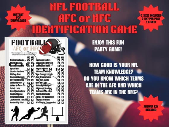 NFL Football AFC or NFC Identification Match Game Perfect for