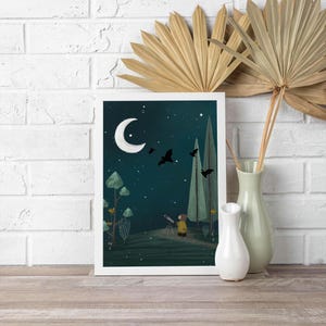 Starry Skies Moonlight Bear - Waldtier Wand-Kinderzimmer-Kunst-Druck