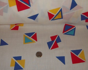 1980's Funky White with Red, Yellow and Blue Triangles Fabric Yardage. Rare to find.