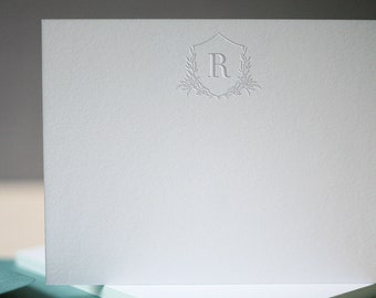 Letterpress Notes - Shield Initial Monogram Stationery, Personalized Crest Stationery, Letterpress Stationery