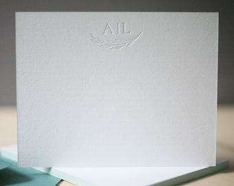 Monogrammed Stationery, Letterpress Thank You Notes, Edge Painted Personalized Notecards - Leaves Custom Stationery