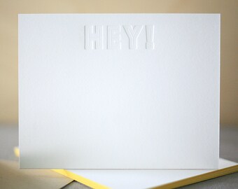 Letterpress Edge Painted Notecards - Hey! Notes | Letterpress Stationery | Minimalist Stationery