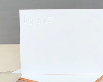 Letterpress Stationery with Edge Painting - Hey Y'all, Letterpress Notecards, Handwriting Style Notes