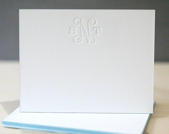 Letterpress Edge Painted Notecards - Vine Monogram Stationery, Personalized Thank You Notes