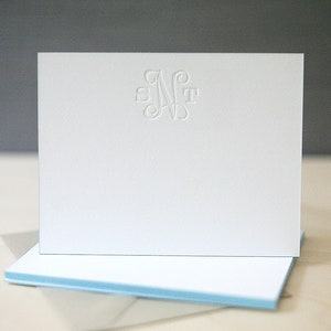 Letterpress Edge Painted Notecards - Vine Monogram Stationery, Personalized Thank You Notes